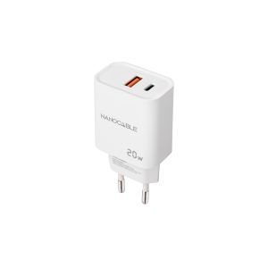NANOCABLE - Cargador USB-C/PD + USB-A/QC 20W, Blanco