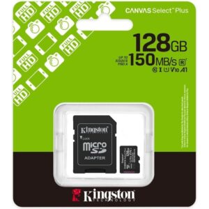 TARJETA DE MEMORIA KINGSTON CANVAS SELECT PLUS 128GB MICRO SD XC CON ADAPTADOR CLASE 10 150MBs