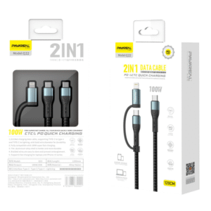 PAVAREAL – CABLE 2EN1 TIPO C A TIPO C / LIGHTNING – PD 100W – 1M – Q22